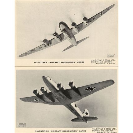 Valentines Aircraft Recognition Cards Fucke Wolf no 33 & 34 Old Postcard s