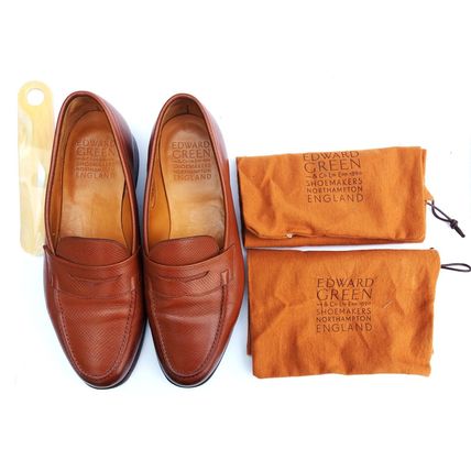 EDWARD GREEN MENS CHESTNUT GRAIN ANTIQUE CALF LEATHER LOAFERS & SOLE 7 1/2/8 E