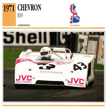 Collectors Club card. Classic Cars. Chevron B19 racing car