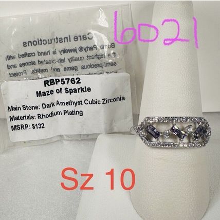 NIB Bomb Party Sz10 Revealed BP Ring RBP5762 Maze of Sparkle Dark Amethyst CZ