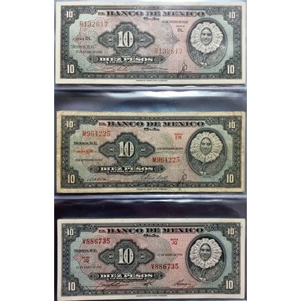 Mexico American Banknote Company Antique Set of 70 different Banknotes 1948-1978
