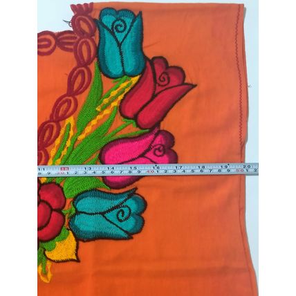 Multicolor Roses Bouquet Embroidered Cotton Canvas Orange Blouse Chiapas Mexico