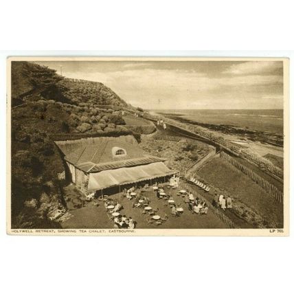 POSTCARD Holywell Retreat showing Tea Chalet Eastbourne - Posted 1954 Slogan Pmk