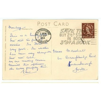 POSTCARD Holywell Retreat showing Tea Chalet Eastbourne - Posted 1954 Slogan Pmk