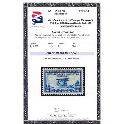 650, Mint XF NH 5¢ - With Graded 90J Jumbo PSE Certificate - Stuart Katz