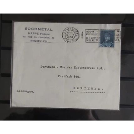 SC010 BELGIUM COVER 1936 CLEAR BRUXELLS CANCEL WWii