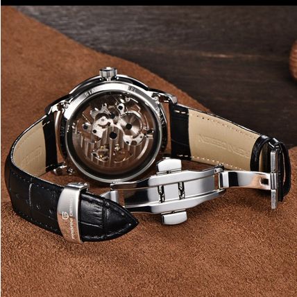 PAGANI DESIGN PD-1638Silver Face Automatic Movement Black Genuine Leather Watch