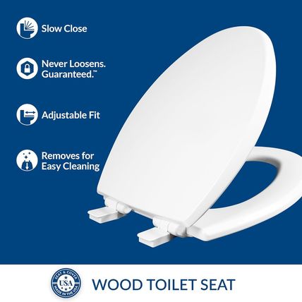 Mayfair Cassel Slow Close Toilet Seat, Easy Clean, Non Slip Premium Wood Seat, E