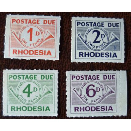 Rhodesia 1965 Postage Due roul set 4 mint stamps SGD8-11