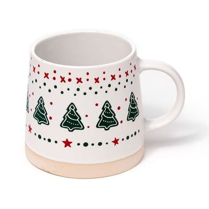 Christmas Tree Stoneware Mug 9 CM &Boxed Decorated Sticth Pattern Gift Festive
