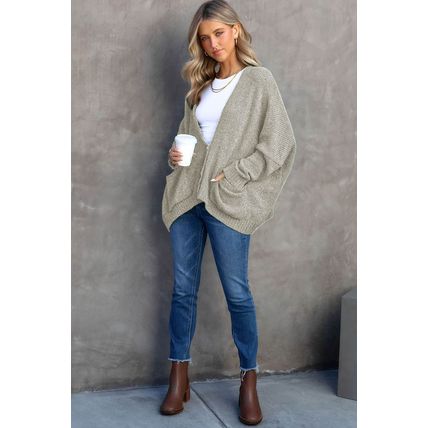Gray Buttons Front Pocketed Sweater Cardigan