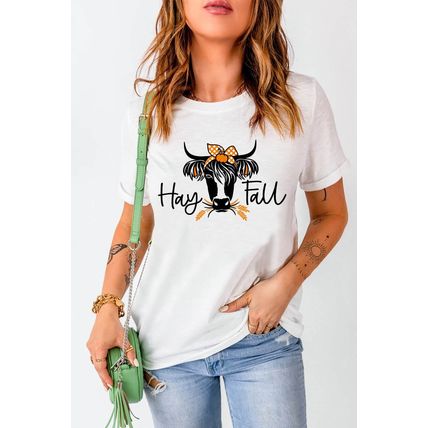 White Hay Fall Cow Head Graphic Tee