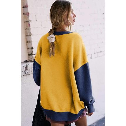 Yellow Color Block Thumbhole Sleeve Drop Shoulder Sweatshirt