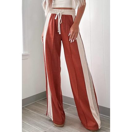 Flamingo Color Block Drawstring High Waist Wide Leg Pants