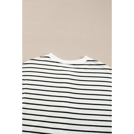 Black white Stripes Printed Half Button Long Sleeve Top and Shorts Set