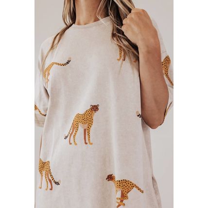 Apricot Plus Size Cheetah Print Side Pockets T Shirt Mini Dress
