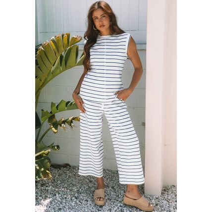 Sail Blue Casual Wide Leg 2pcs Pants Set