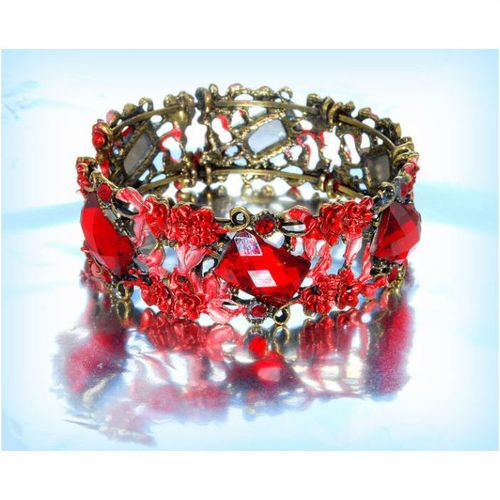 Pretty Bronze Red Retro Enamel Crystal Floral Bracelet Bangle Jewellery 2119