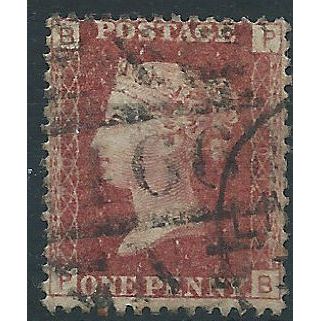 1858 SG43 1d Red Plate 201 Good/Fine Used Check Letters "PB"