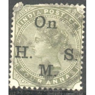 India stamps 1874 - SG O34 - QV 4a green opt OHMS used 2