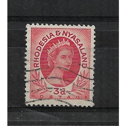 Rhodesia&Nyasaland.SG4 3d Queen Elizabeth II (Carmine-Red).Fine Used.Aug21d