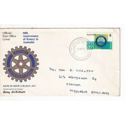 Australia 1971 50th Anniversary Rotary in Australia FDC Brisbane cancel written