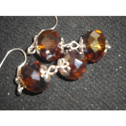 2 Beautiful large brown fire polished crystal glass glittery earrings
