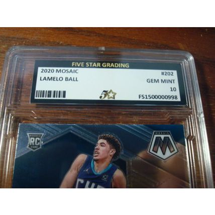 2020 Panini Mosaic, Graded Gem Mint 10, LAMELO BALL Rc, Hornets, #202