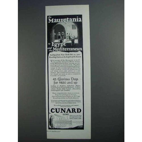 1927 Cunard Line Ad - The Mauretania