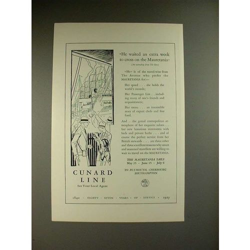 1927 Cunard Mauretania Cruise Ship Ad - He Waited