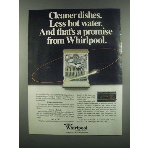 1984 Whirlpool Power Clean Energy Saver Dishwashers Ad