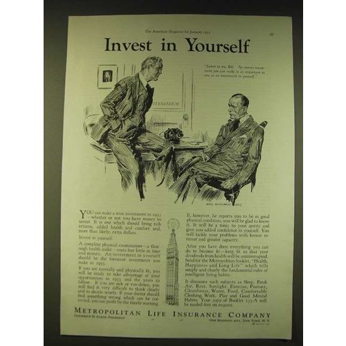 1933 Metropolitan Life Insurance Company Ad - Invest in yourself