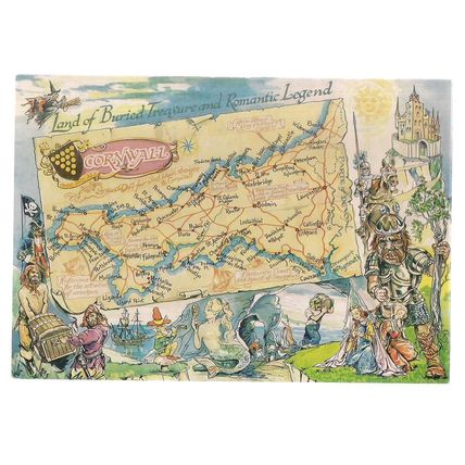CORNWALL LAND OF BURIED TREASURE MAP vintage unused postcard by Camel Cards =
