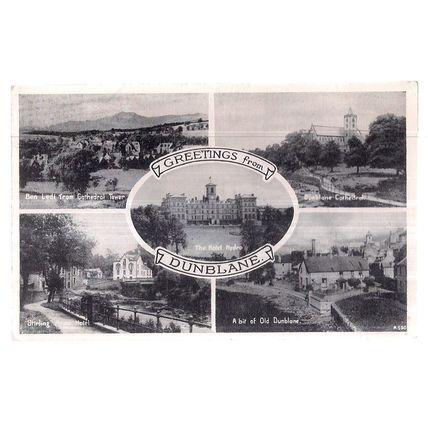 multiview, DUNBLANE, SCOTLAND used vintage postcard by J B White 1957 pm