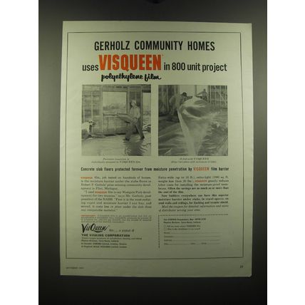 1954 Visking VisQueen Film Ad - Gerholz Community Homes uses Visqueen