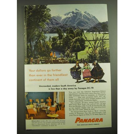 1957 Panagra Pan American Grace Airways Ad - Your dollars go farther than ever
