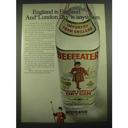 1968 Beefeater Gin Ad - England is England. And London Dry is anywhere