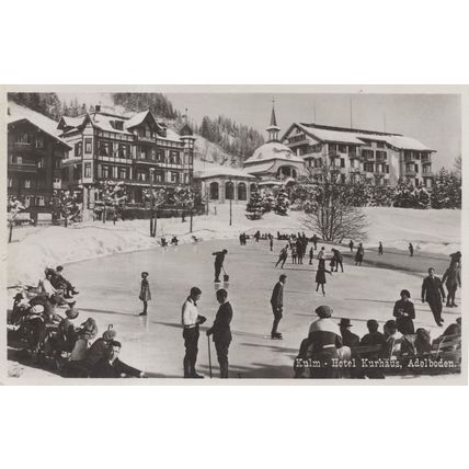 Curling Winter Sports At Hotel Kurhaus Adelboden Swiss RPC Postcard