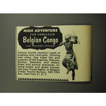 1956 Belgian Congo Tourist Bureau Ad - High adventure