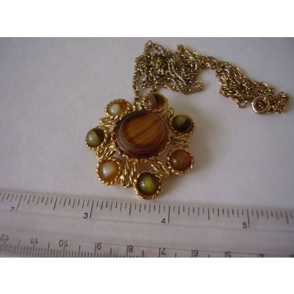 Vintage Necklace & Brooch Cabochon Banded Agate Glass 2-in-One 1950's Duo