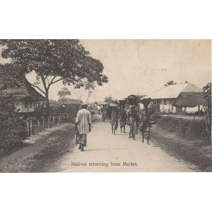 African Senegal Natives Returning From The Market Antique Postcard