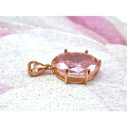 Pink Cubic Zirconia Swiss Star® Oval Pendant 14k Rose Gold Overlay 925 Silver