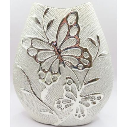 Butterfly Silver Vase Oval Shape 20 CM Gift Home Decor Flowers Dried Decoration