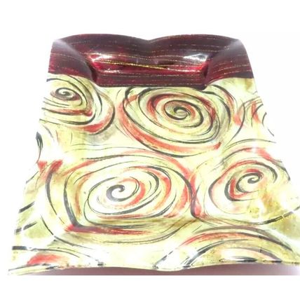 Soft Swirl Trinket Plate Red & Black Fluted Glass 3 CM Gift Home Decor Furnish