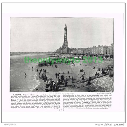 BLACKPOOL, THE FRONT & TOWER, LANCS, ENGLAND, Book Illustration, c1895