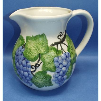 Vintage A.Santos Portugal Pitcher Hand Painted Grapes Vines Design 8” Tall 9008