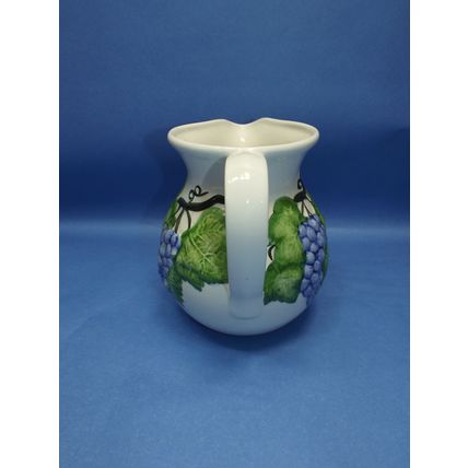 Vintage A.Santos Portugal Pitcher Hand Painted Grapes Vines Design 8” Tall 9008