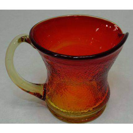 Vintage Hand Blown Crackle Glass Amberina Mini Pitcher Creamer Applied Handle 3"