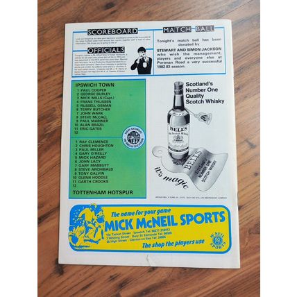 1982/83 Ipswich Town vs Tottenham / Spurs Division 1 Programme & Ticket