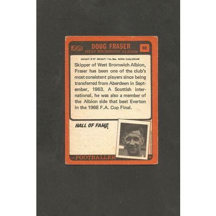 A&BC Orange Back Football 1970-71 #92 Doug Fraser West Bromwich Albion
